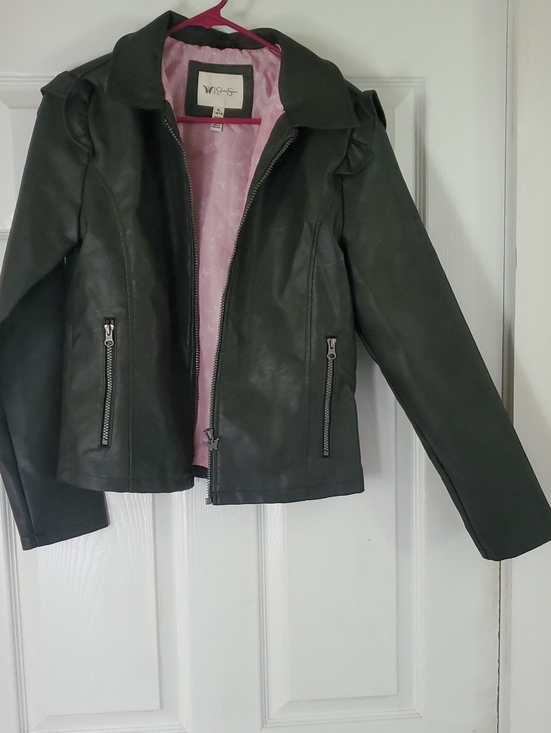 Jessica Simpson Other - Cutest Jacket In The World. Jessica Simpson Faux Leather Pink Lining Butterflies
